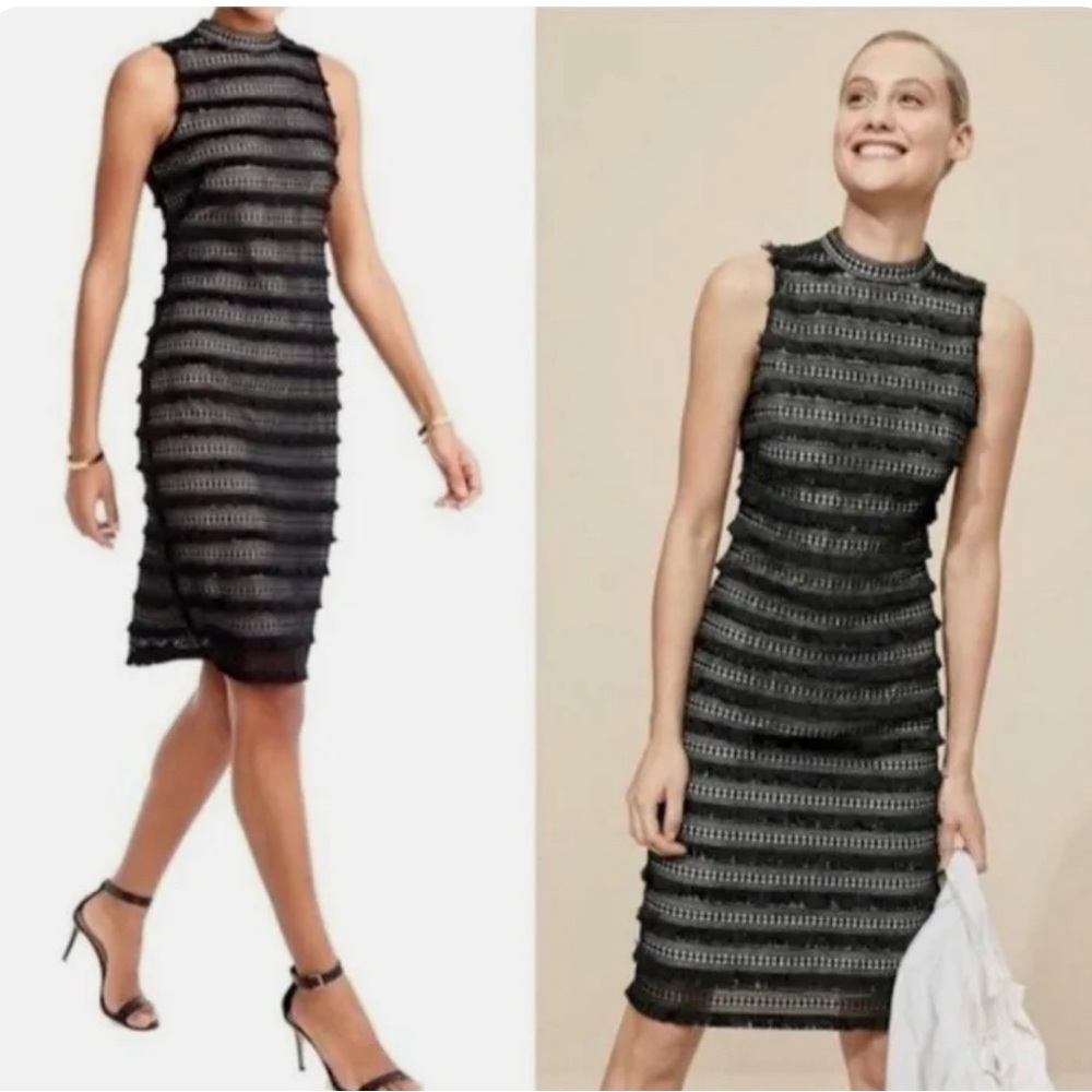 Jcrew black fringe sheath dress Sz 4!